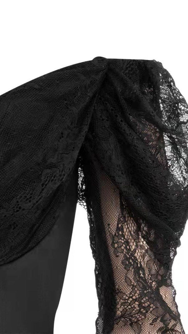 ABITO MIDI CON CORSETTO E SPALLE SCOPERTE IN NERO