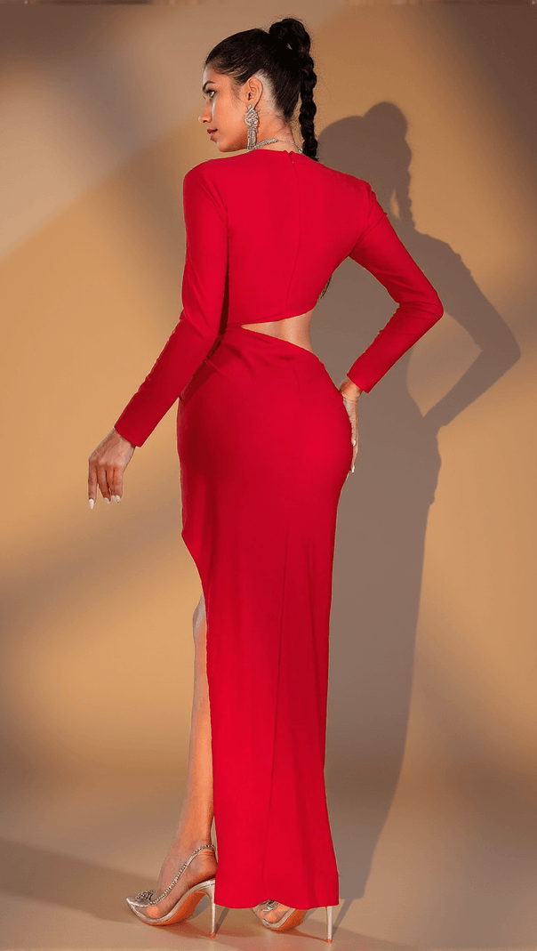 AIIZIE JOSEPHINE CUTOUT RUCHE LONG SLEEVE DRESS - product image