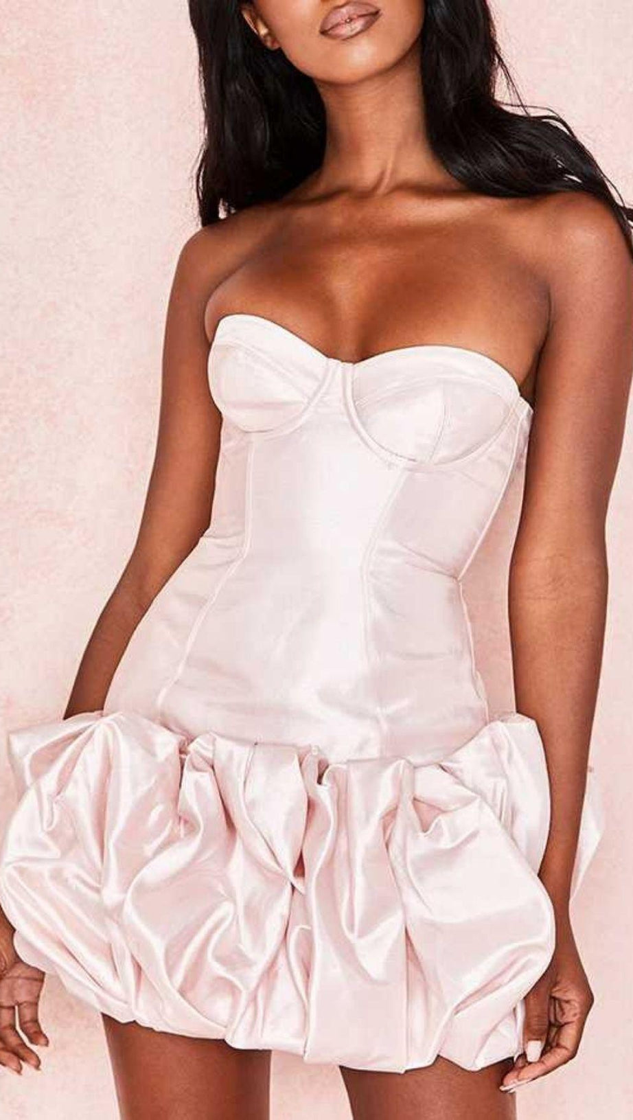 SATIN STRAPLESS MINI DRESS IN PINK