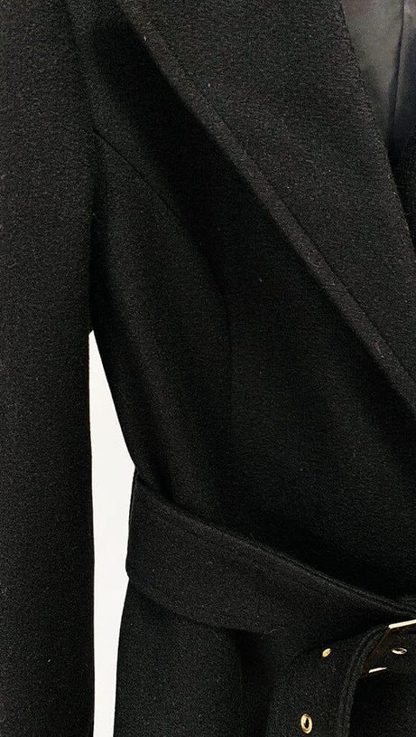 BLACK LONG COAT WITH BELT