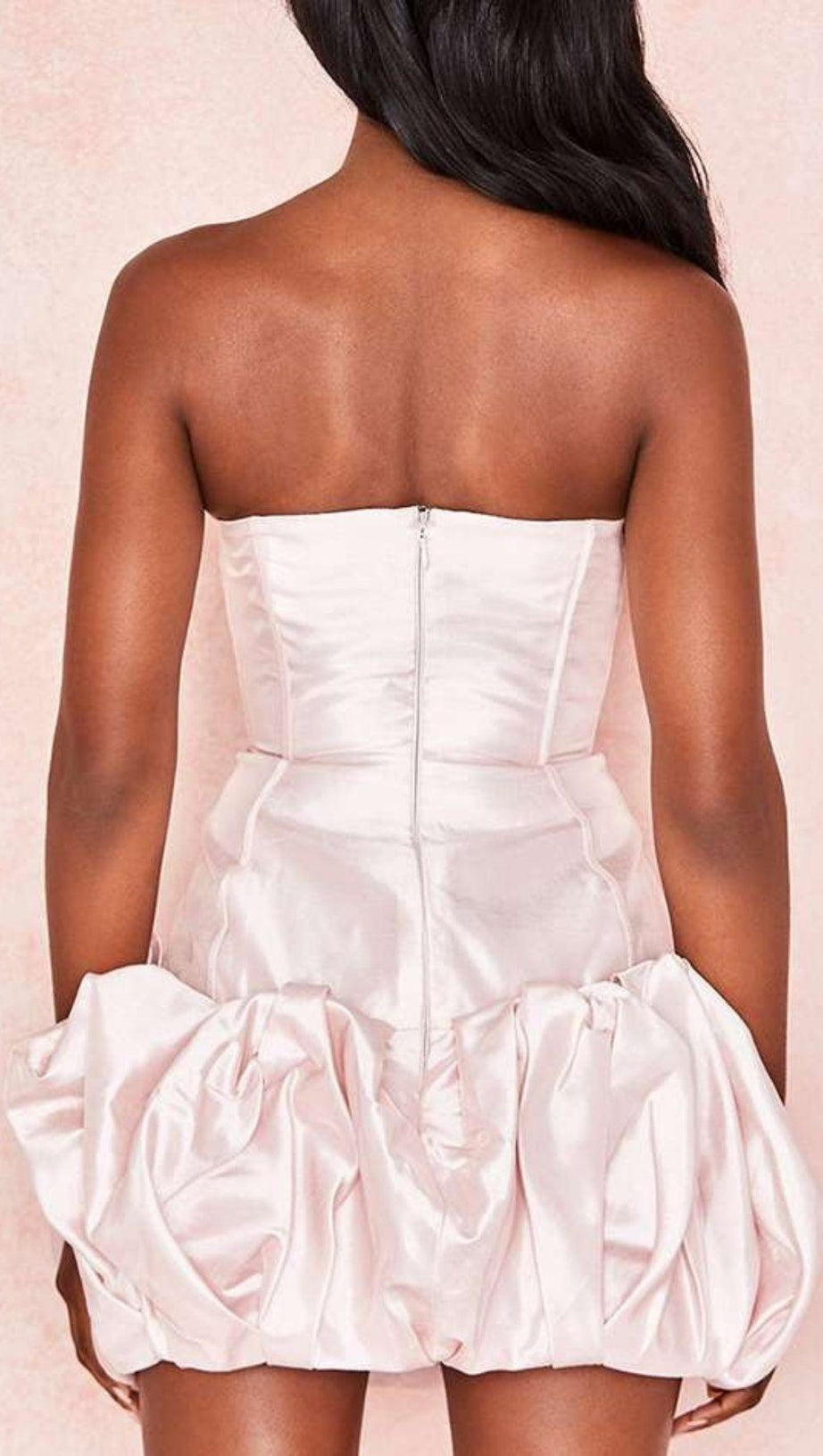 SATIN STRAPLESS MINI DRESS IN PINK