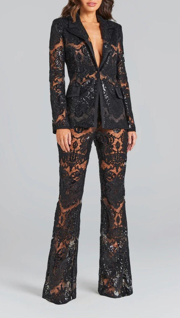 AIIZIE BLACK LACE BLAZER AND PANTS - product image