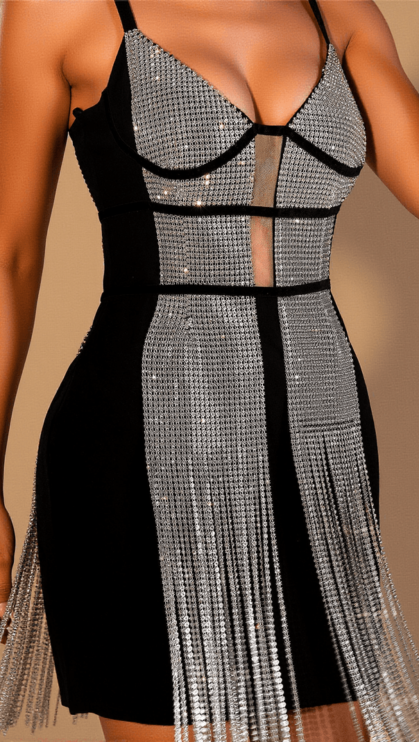 AIIZIE KAEL FRINGE DIAMOND CUTOUT STRAP DRESS - product image