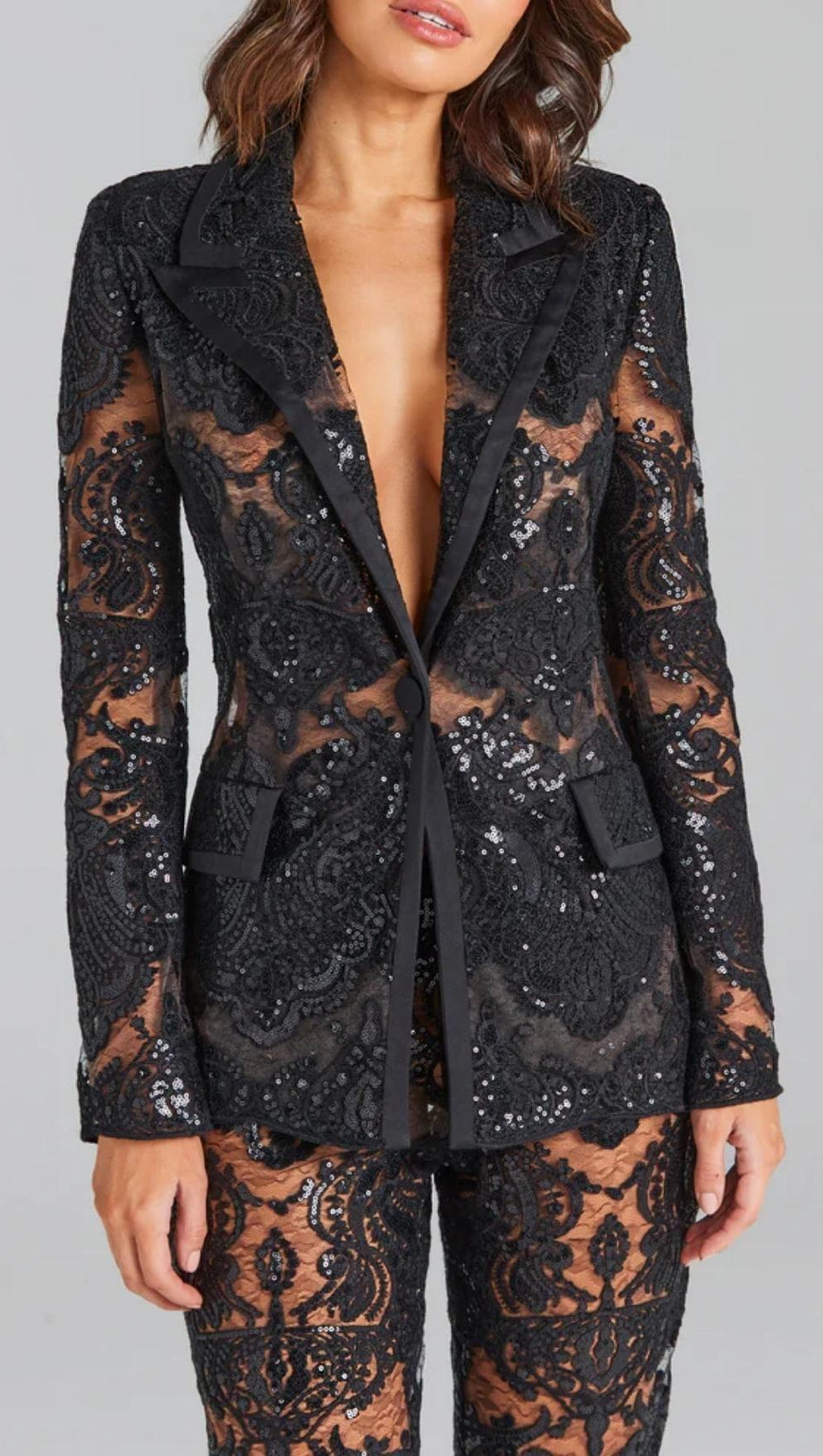 BLACK LACE BLAZER AND PANTS