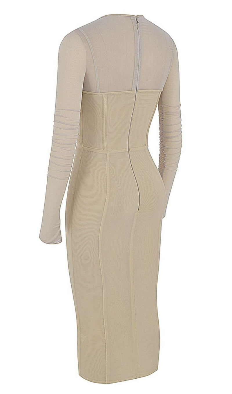 LONG SLEEVE MIDI DRESS IN BEIGE