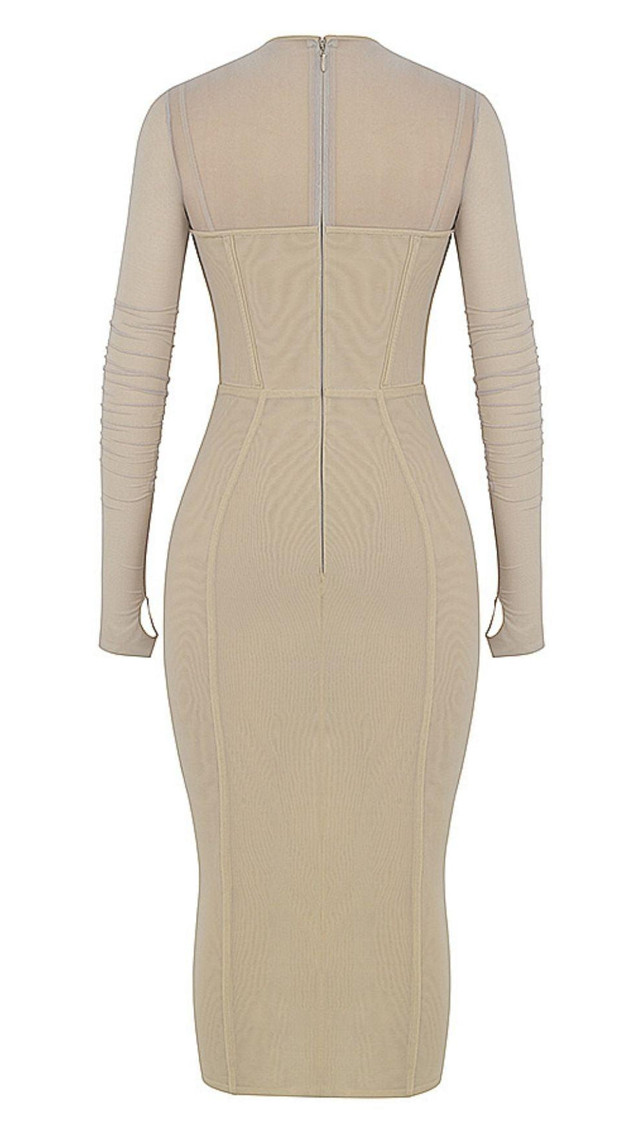 LONG SLEEVE MIDI DRESS IN BEIGE