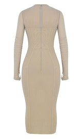 LONG SLEEVE MIDI DRESS IN BEIGE