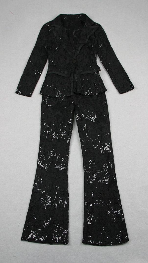 AIIZIE BLACK LACE BLAZER AND PANTS - product image