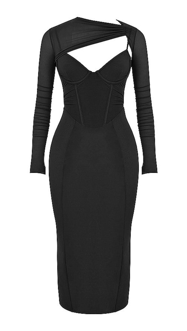 Long Sleeve Midi Dress in Beige