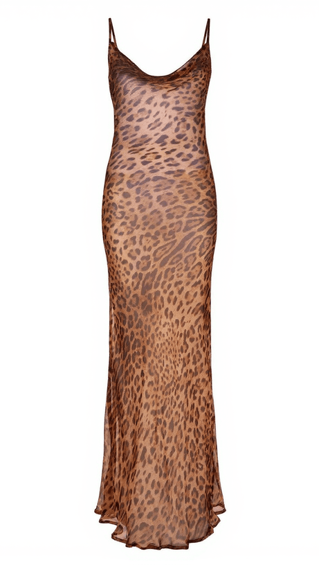 MELANY LEOPARD PRINT SPAGHETTI MAXI DRESS