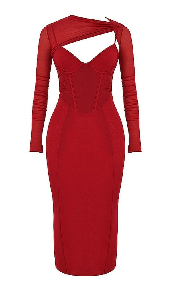 LONG SLEEVE MIDI DRESS IN WINE RED