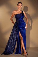 Opal Sequin Velvet Pleat Highslit Dress