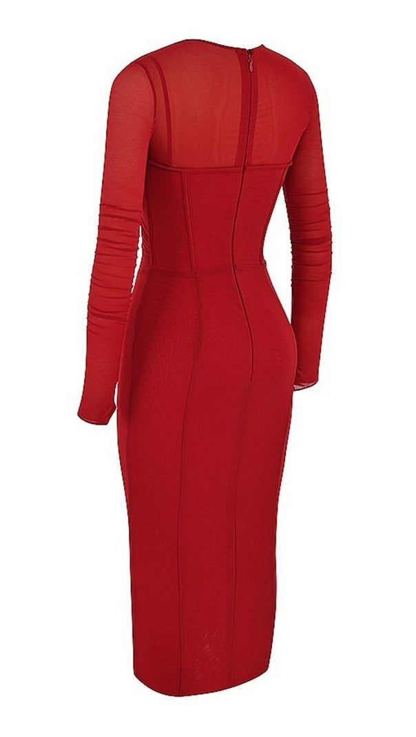 AIIZIE LONG SLEEVE MIDI DRESS IN WINE RED - product image