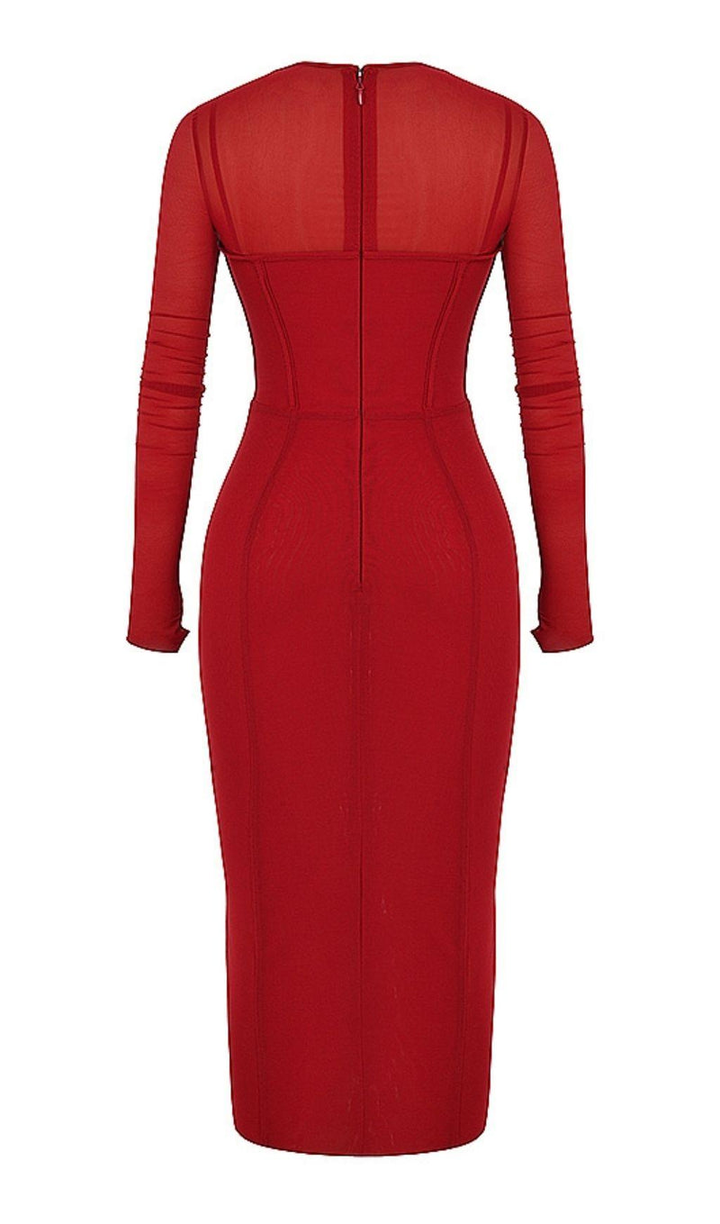 LONG SLEEVE MIDI DRESS IN WINE RED