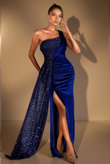 Opal Sequin Velvet Pleat Highslit Dress