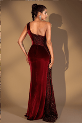 Orchid Sequin Velvet Pleat Highslit Dress