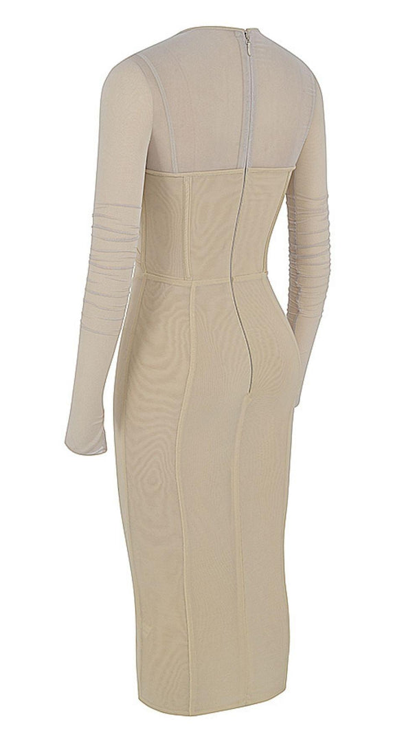 LANGÄRMELIGES MIDIKLEID IN WEINROT