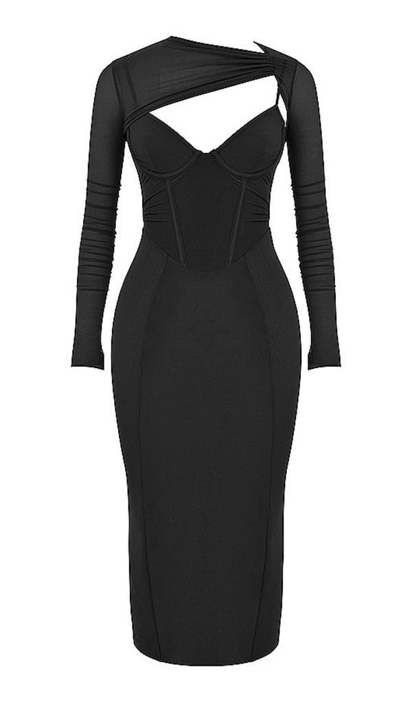 LONG SLEEVE MIDI DRESS IN BLACK