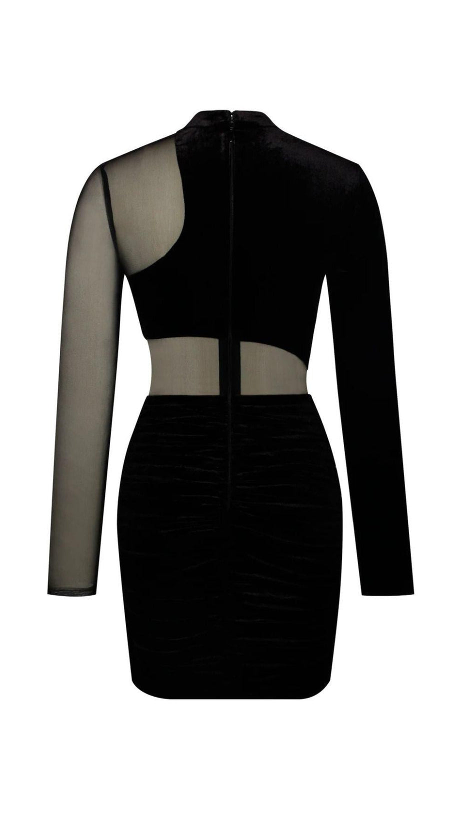 VELVET MESH LONG SLEEVE DRESS IN BLACK