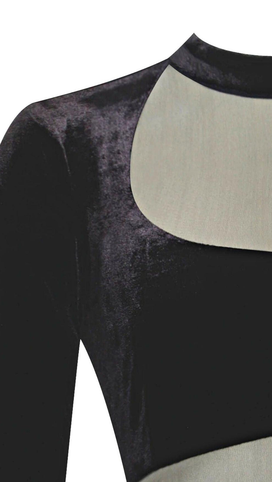 VELVET MESH LONG SLEEVE DRESS IN BLACK