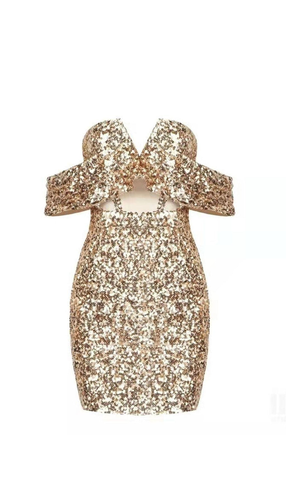 MINI ABITO SENZA SPALLINE CON PAILLETTES ORO