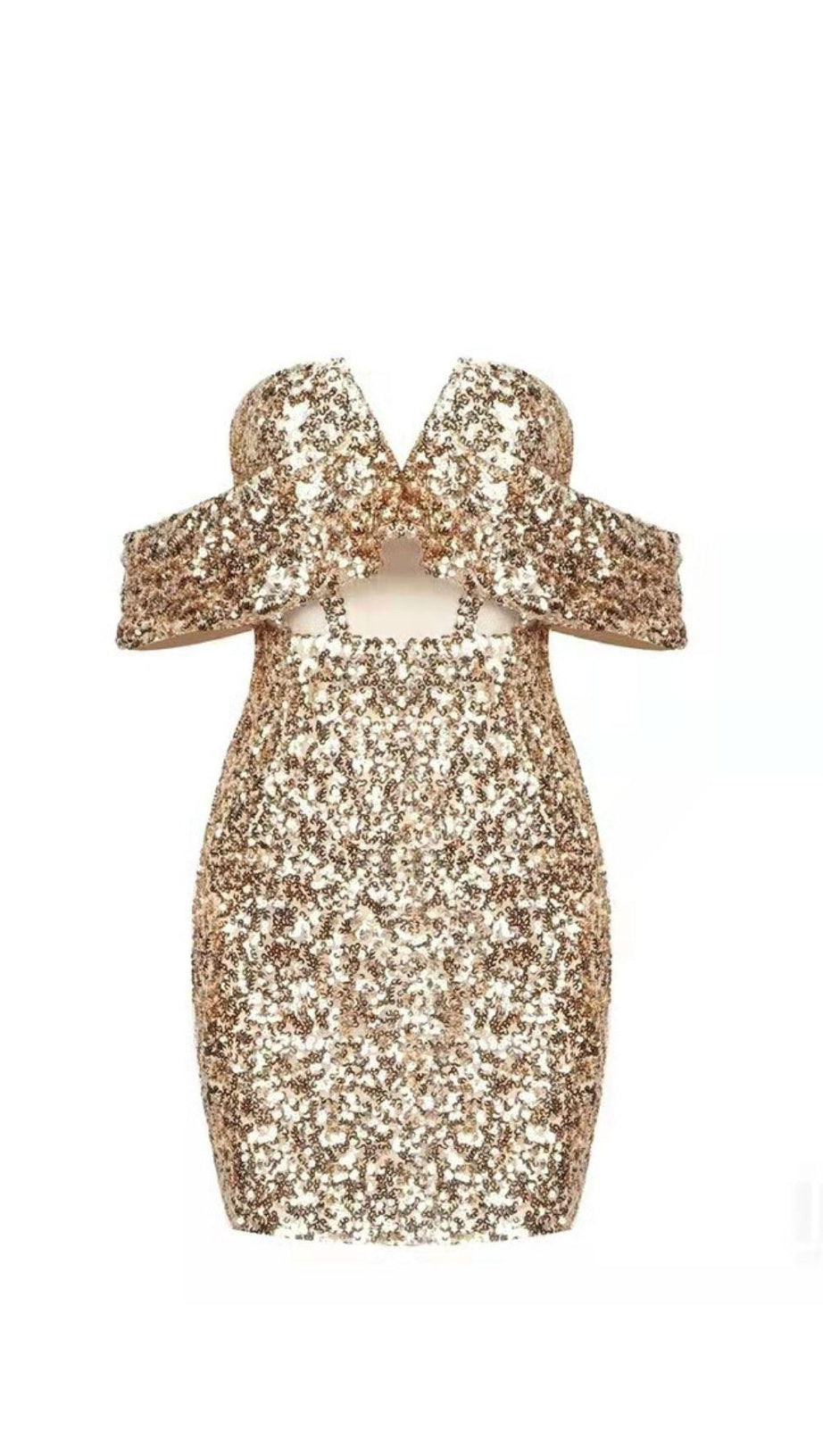 MINI ABITO SENZA SPALLINE CON PAILLETTES ORO