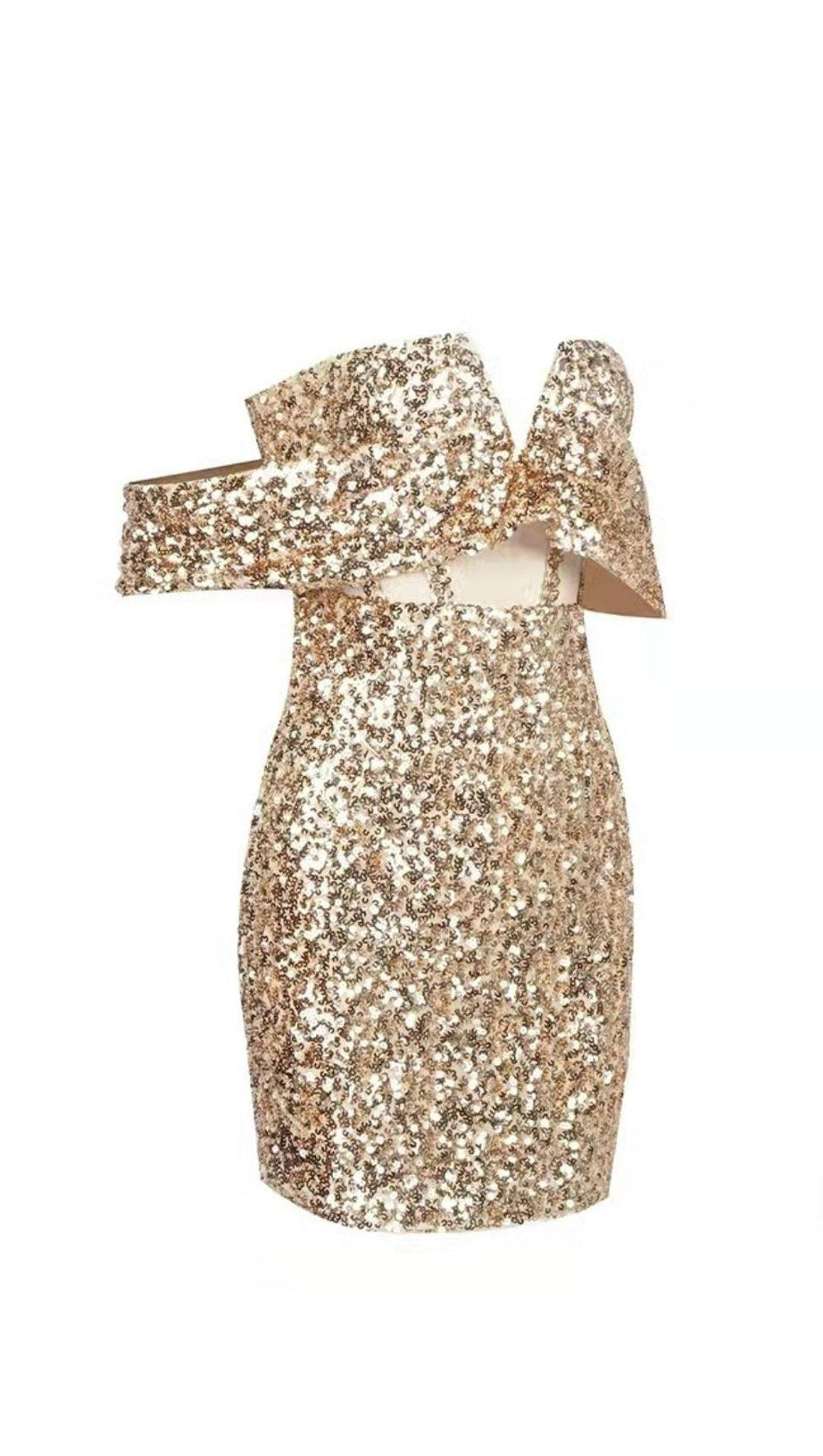 MINI ABITO SENZA SPALLINE CON PAILLETTES ORO