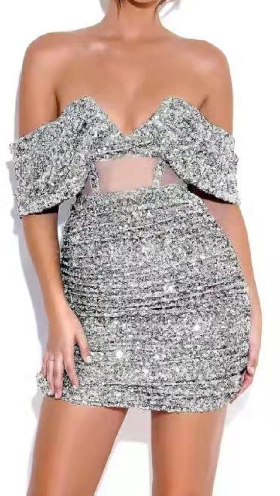 MINI ABITO SENZA SPALLINE CON PAILLETTES ORO