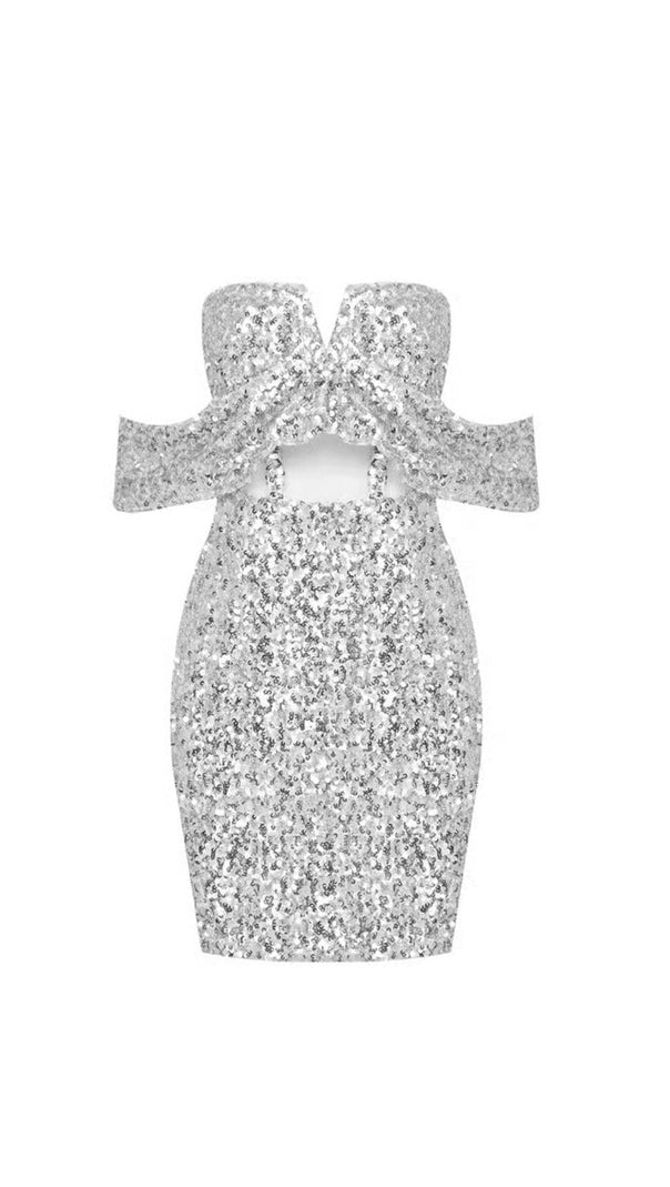 GOLDENES TRÄGERLOSES MINIKLEID MIT PAILLETTEN