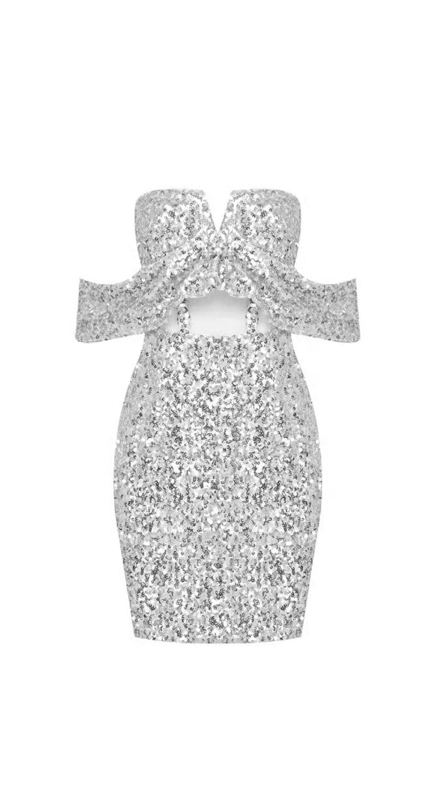 MINI ABITO SENZA SPALLINE CON PAILLETTES ARGENTO