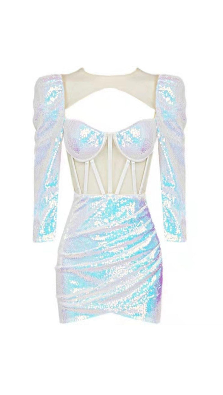MINI ABITO A MANICHE LUNGHE CON CORSETTO E PAILLETTES