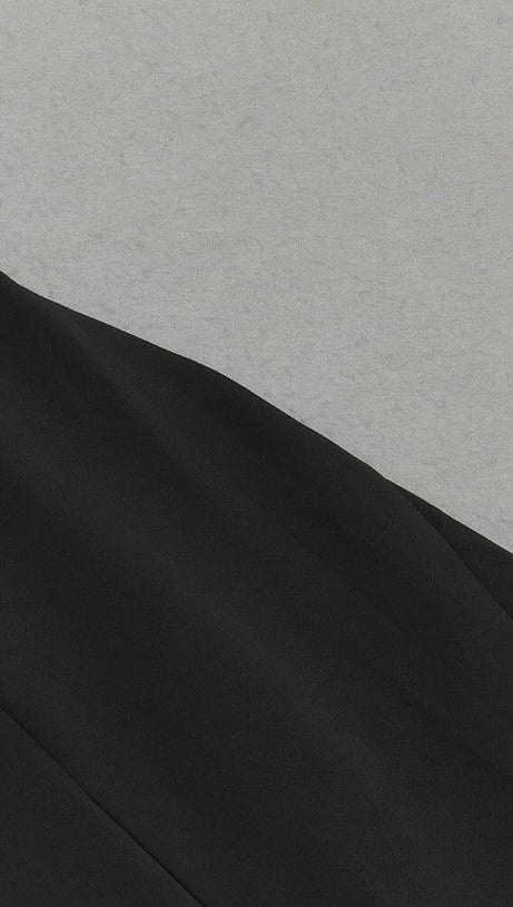 BLACK JEWEL NECK SPLIT FRONT SLEEVELESS BACKLESS MIDI DRESS