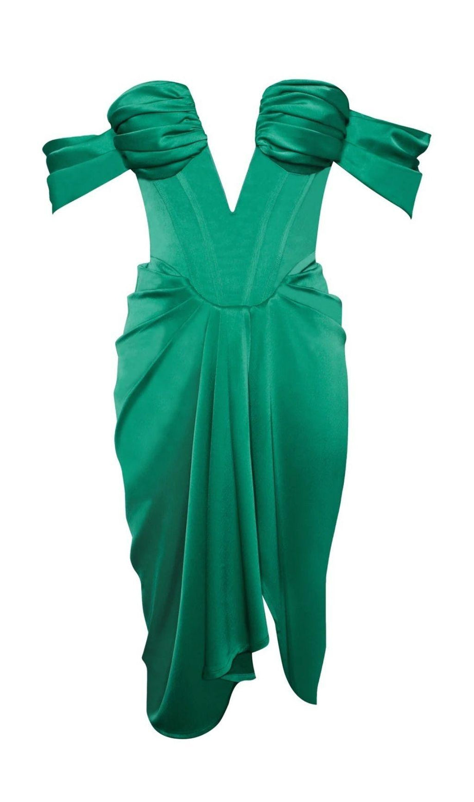 ABITO MIDI CON CORSETTO IN RASO CON SPALLE SCOPERTE IN VERDE