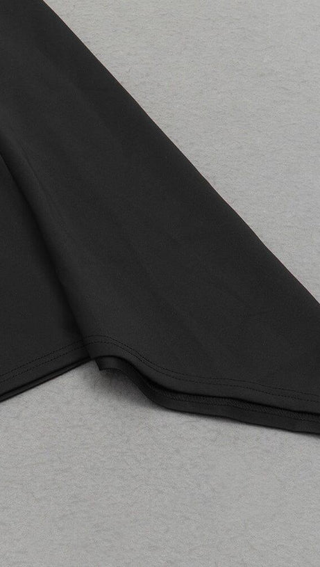 BLACK JEWEL NECK SPLIT FRONT SLEEVELESS BACKLESS MIDI DRESS