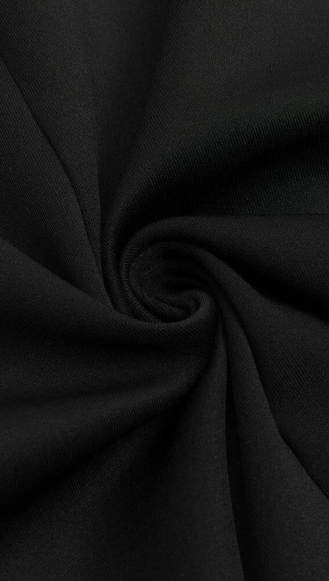 BLACK JEWEL NECK SPLIT FRONT SLEEVELESS BACKLESS MIDI DRESS