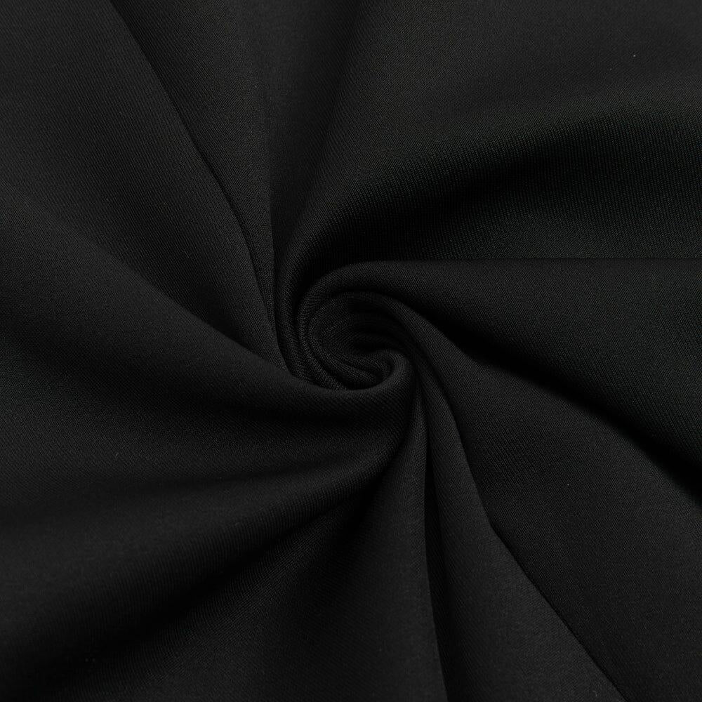 Schwarzes, ärmelloses, rückenfreies Midikleid mit Schmucksteinausschnitt und Schlitz vorn