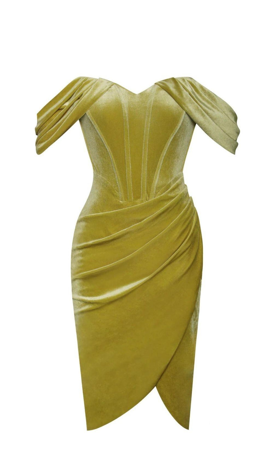 ABITO CORSETTO IN VELLUTO CON SPALLE SCOPERTE IN ORO