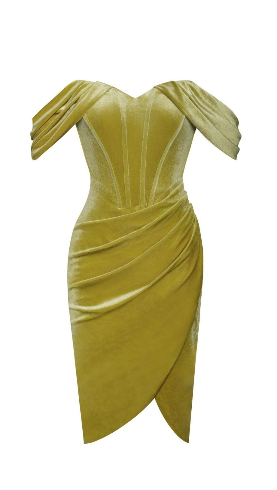 ABITO CORSETTO IN VELLUTO CON SPALLE SCOPERTE IN ORO