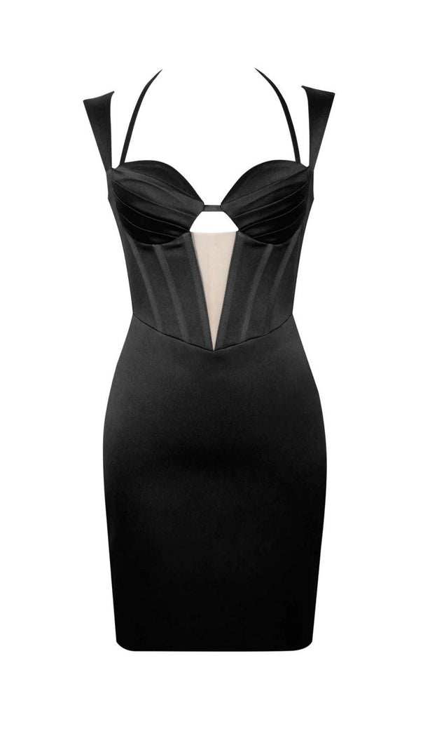 AIIZIE SATIN CORSET MINI DRESS IN BLACK - product image