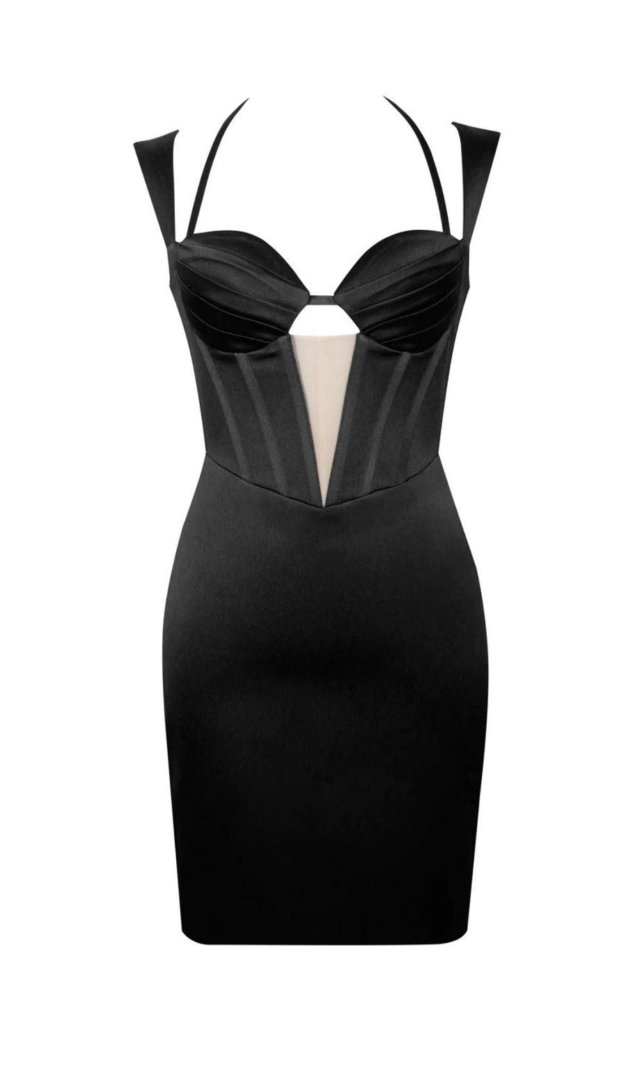 MINI ABITO CON CORSETTO IN RASO NERO
