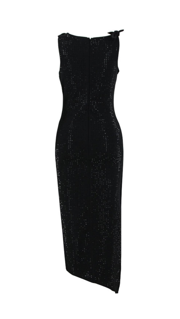 AIIZIE BLACK FLOWER EMBELLISHED SPARKLY MIDI DRESS - product image