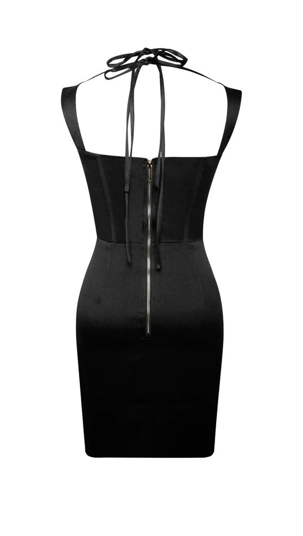 Satin Corset Mini Dress in Black
