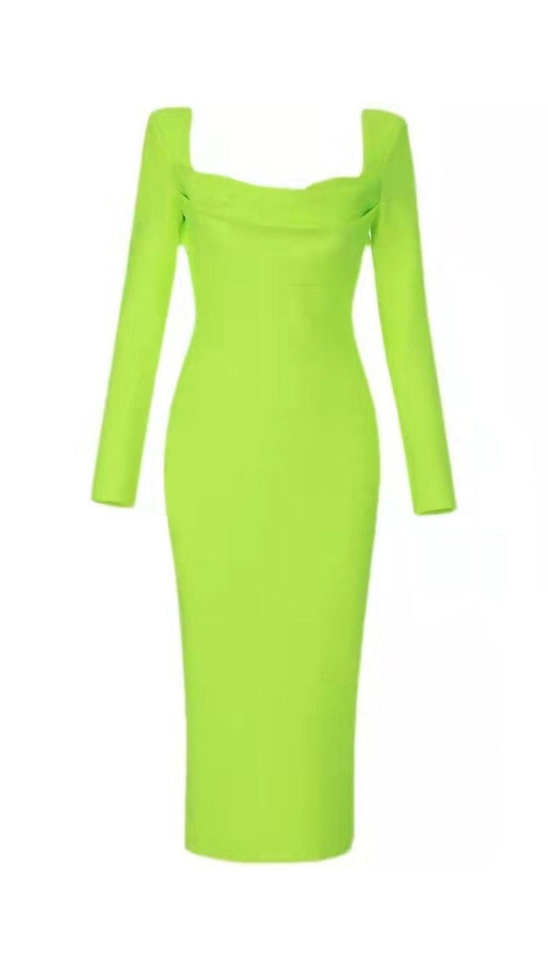 AIIZIE BANDAGE LONG SLEEVE MIDI DRESS IN FLUORESCENT GREEN - product image