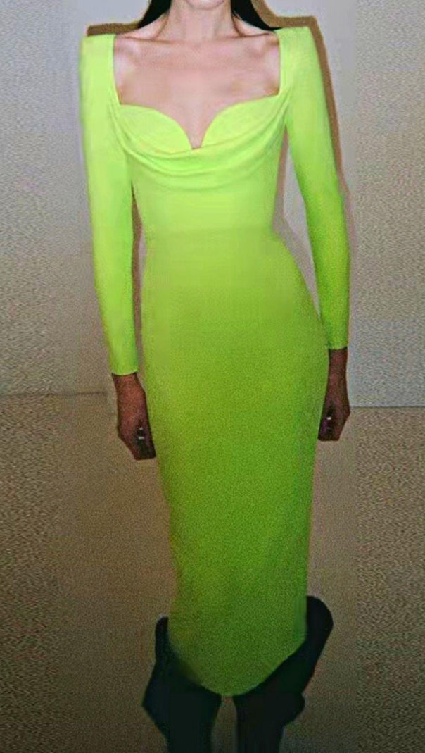 AIIZIE BANDAGE LONG SLEEVE MIDI DRESS IN FLUORESCENT GREEN - product image