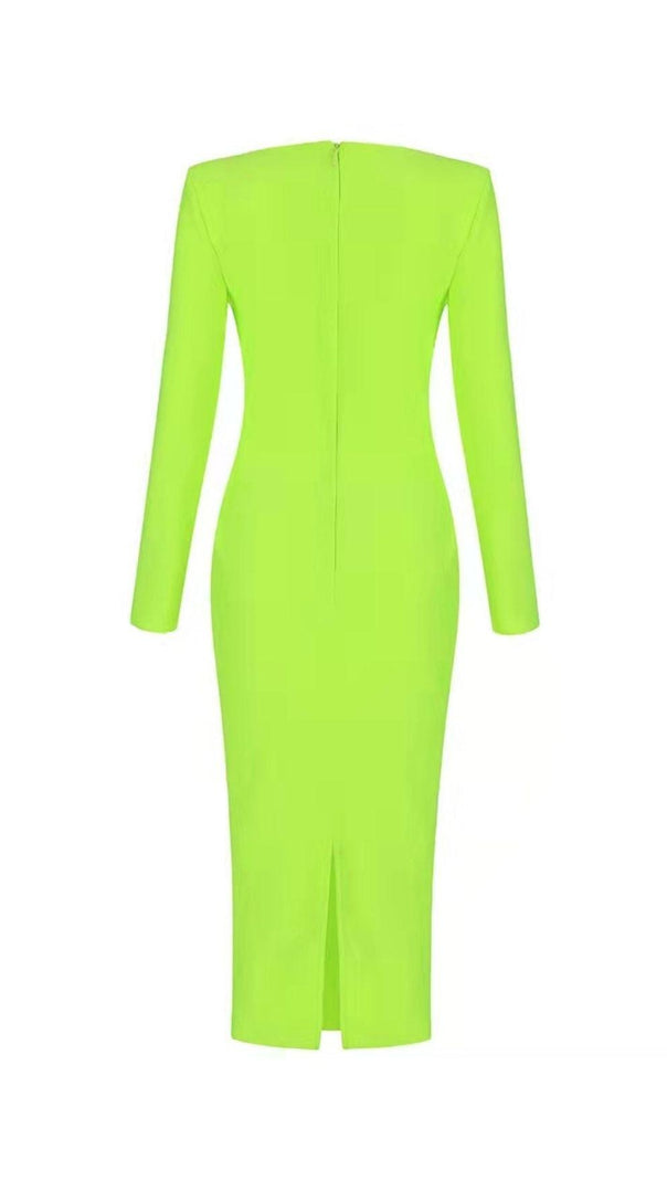 AIIZIE BANDAGE LONG SLEEVE MIDI DRESS IN FLUORESCENT GREEN - product image