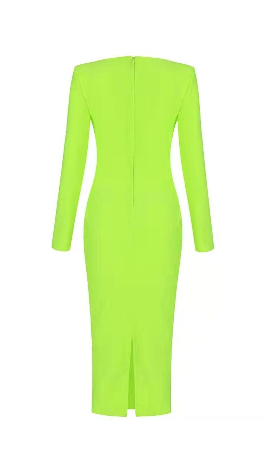 BANDAGE LONG SLEEVE MIDI DRESS IN FLUORESCENT GREEN