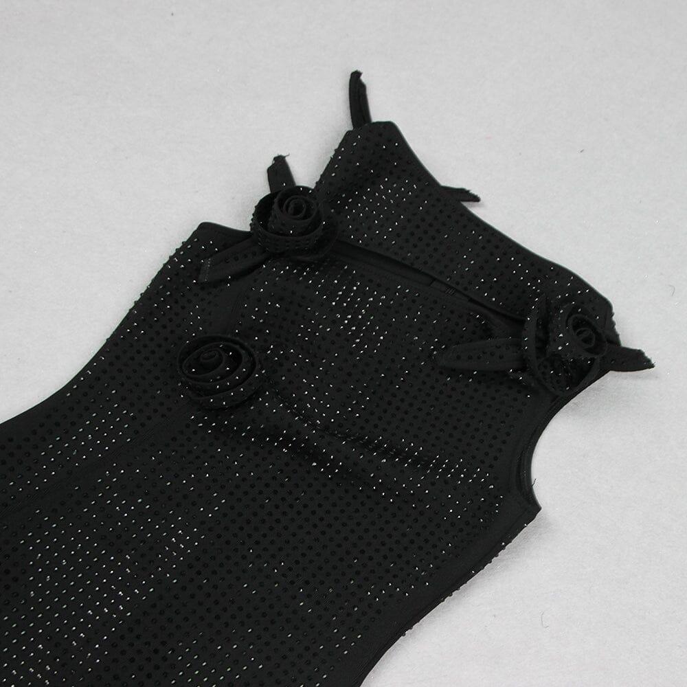 AIIZIE BLACK FLOWER EMBELLISHED SPARKLY MIDI DRESS - product image