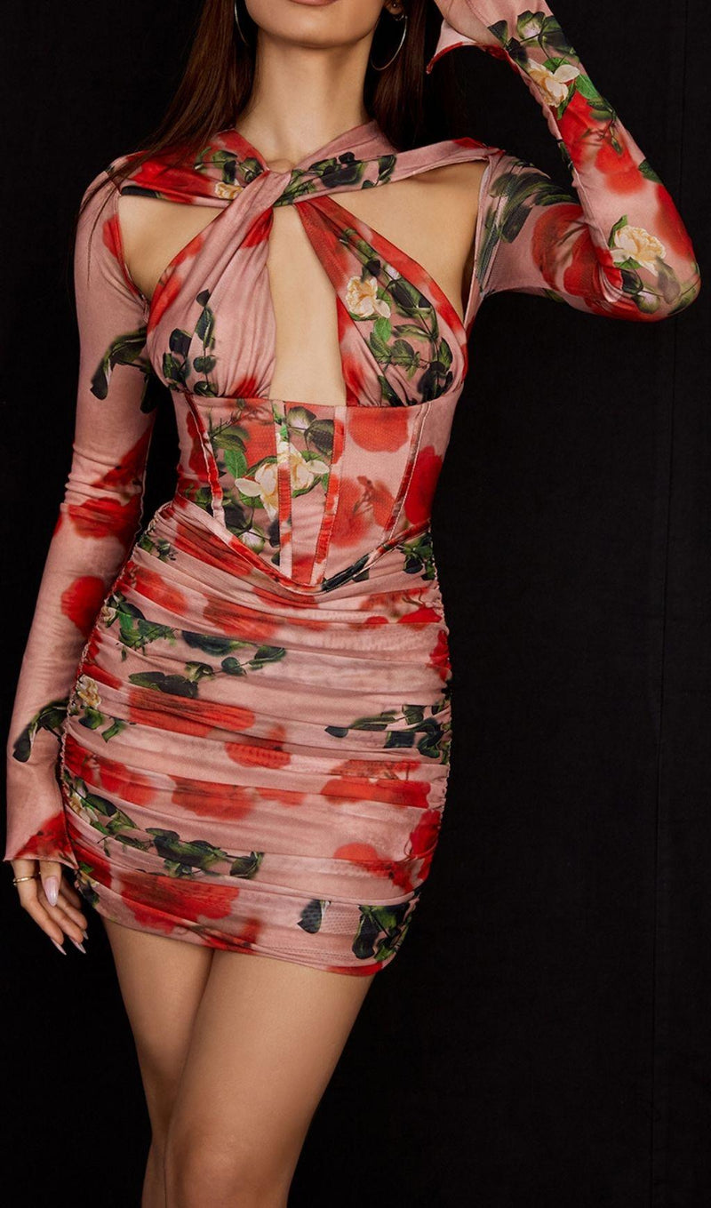 ROSE PRINT CORSET MINI DRESS