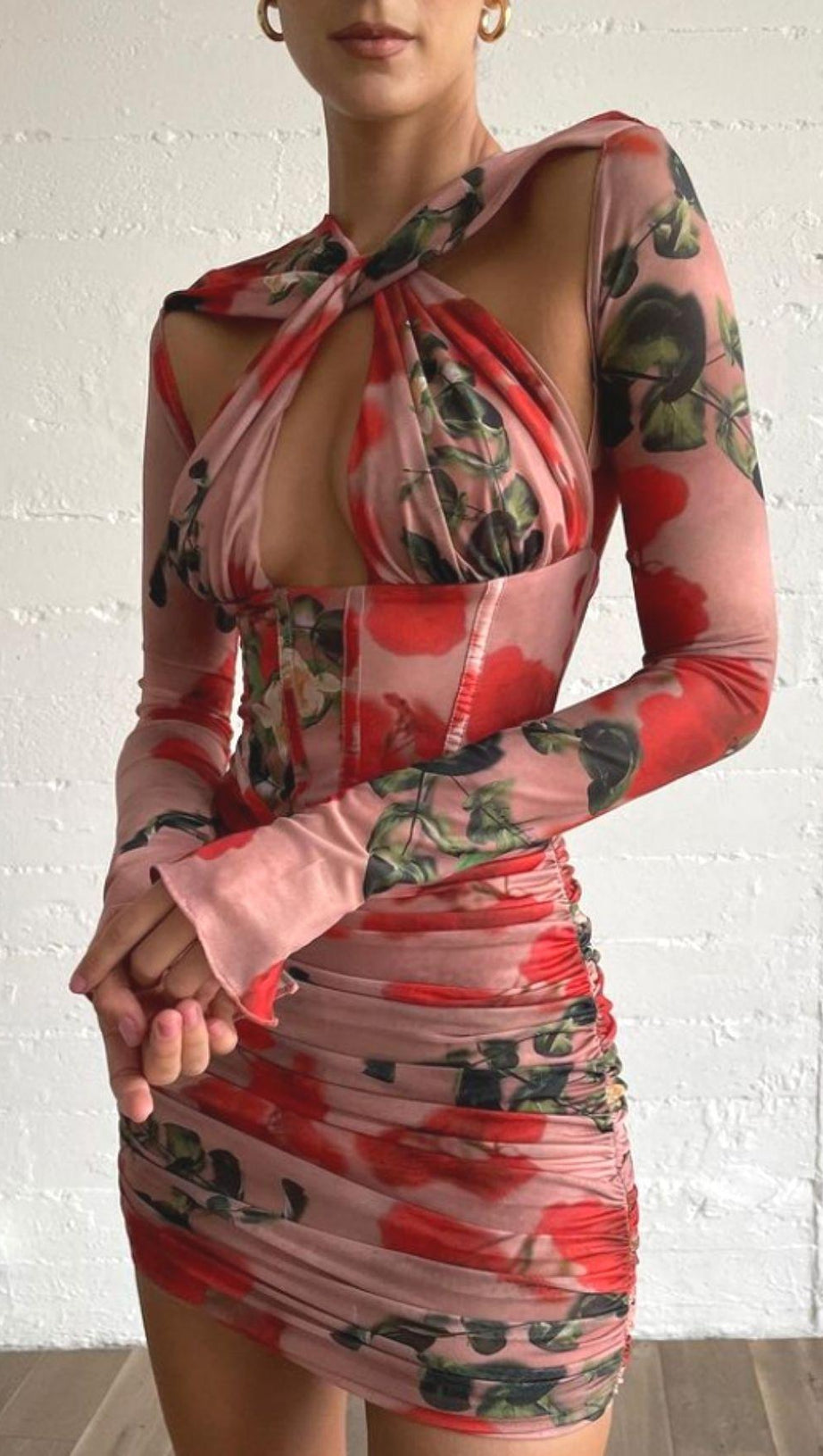 MINI ABITO CON CORSETTO STAMPATO A ROSE