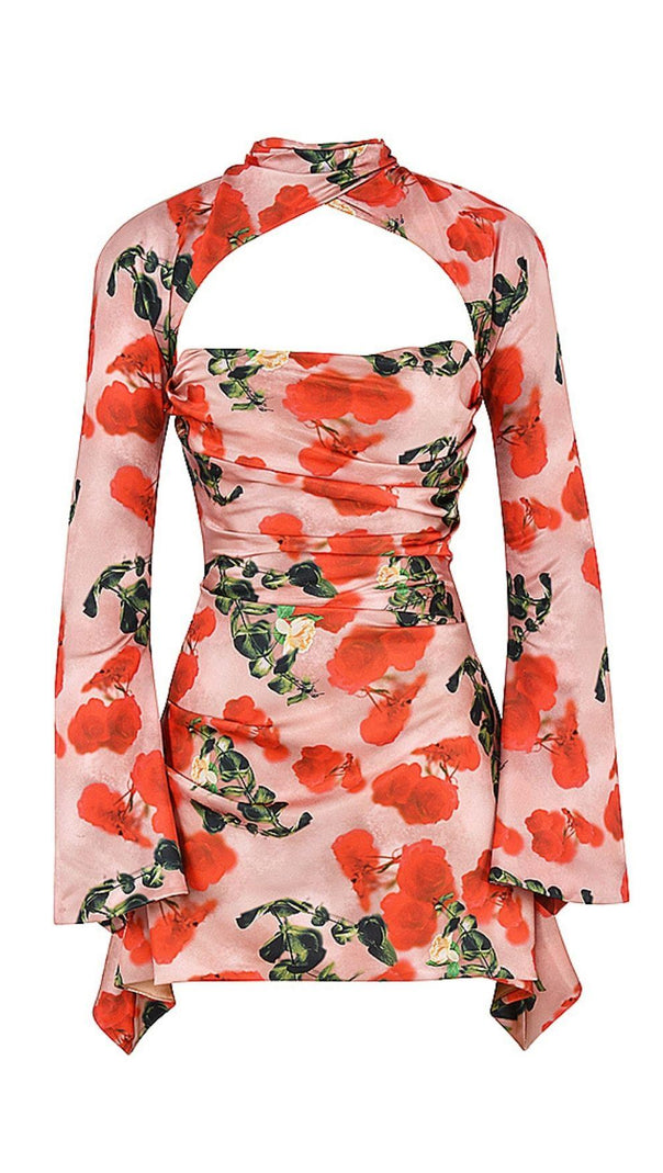 AIIZIE ROSE PRINT CUT OUT DRAPED MINI DRESS - product image
